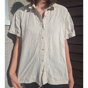 Women's Vintage 90s Willow Bay Cotton Linen Tan Embroidered Button Front Blouse